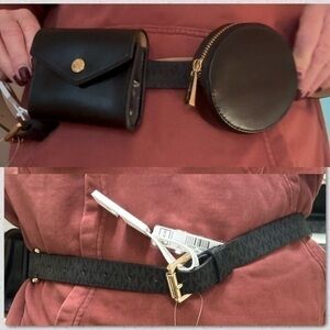 belt Michael Kors Black Double Pouch Fanny Pack Belt Bag NWT